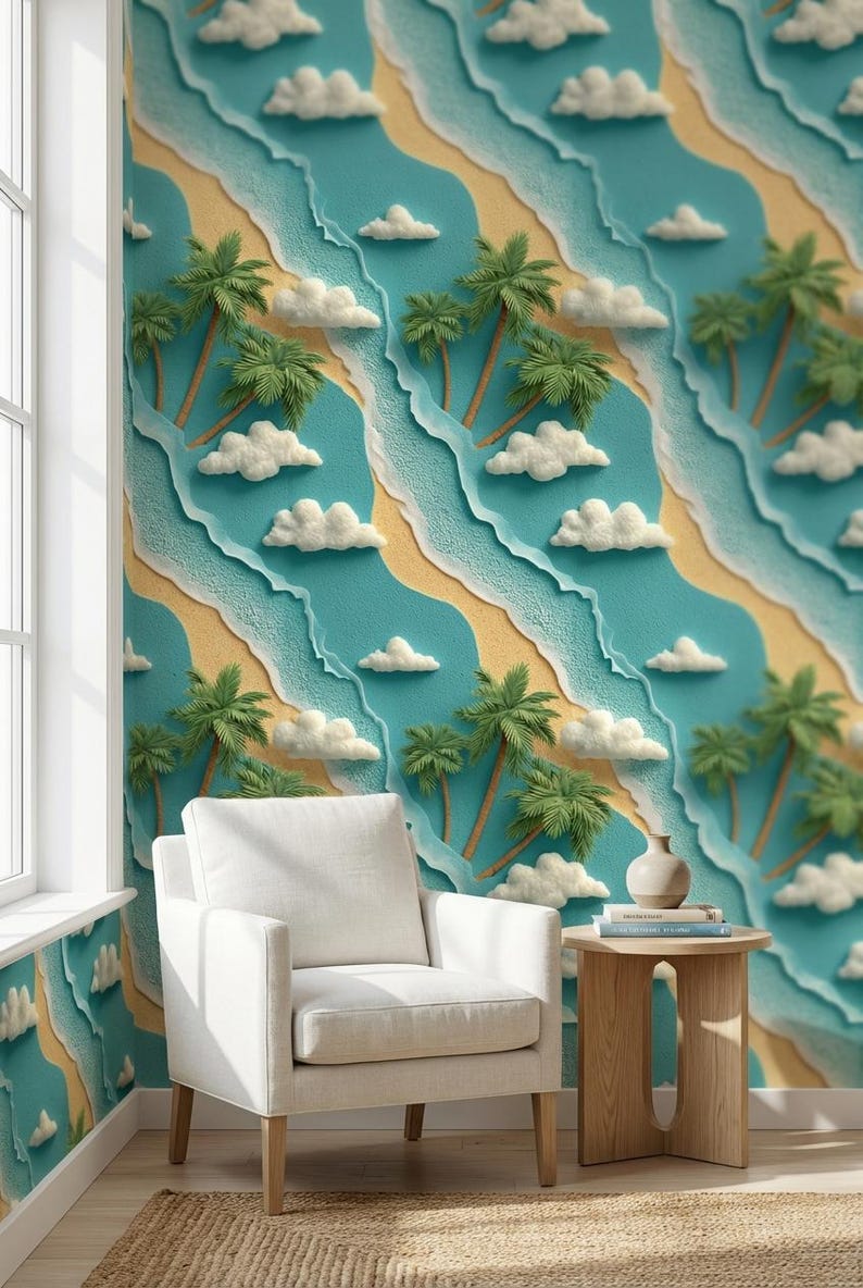 Tropical Beach Wallpaper Palm Trees Peel and Stick Ocean Wall Mural - Etsy