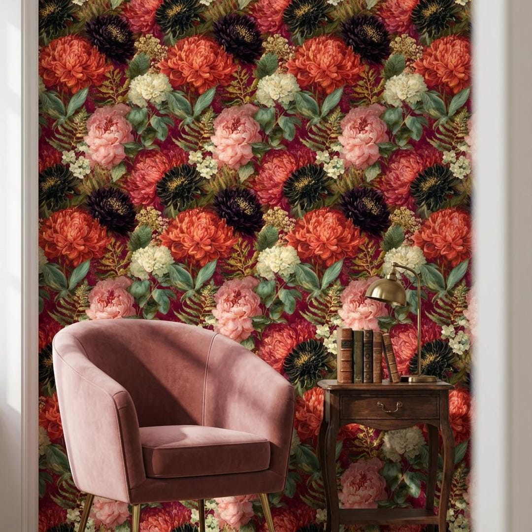 Floral Wallpaper Vintage Peel and Stick Traditional Decorative Mural - Etsy