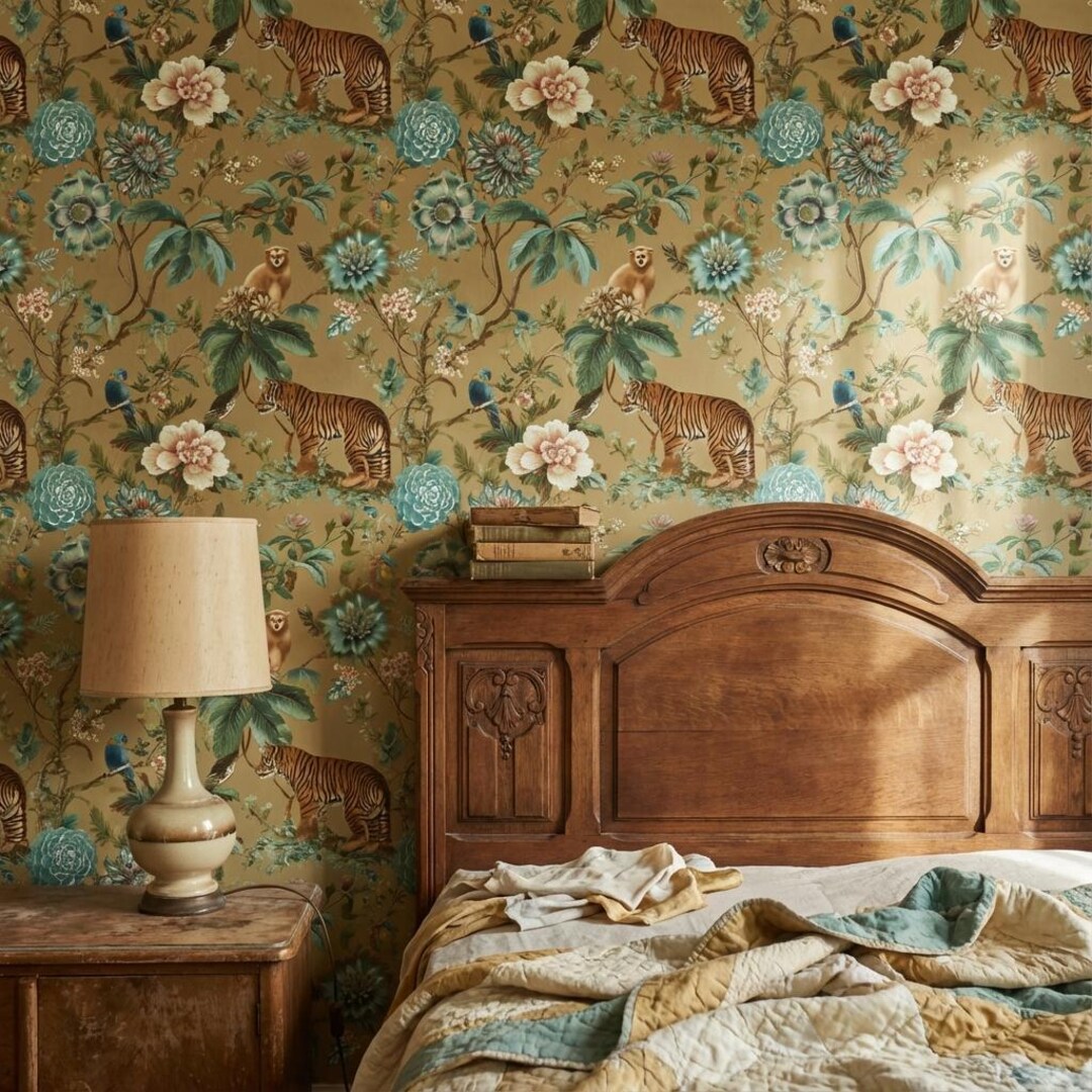 Floral Wallpaper Tiger Peel and Stick Exotic Decorative Mural - Etsy