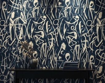 Abstract behang geometrisch Peel-and-Stick marineblauwe decoratieve muurschildering