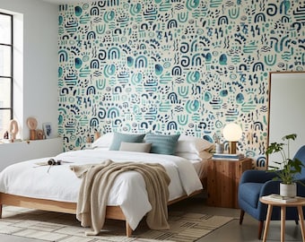 Abstract Geometric Wallpaper Modern Peel And Stick Teal Decorative Mural