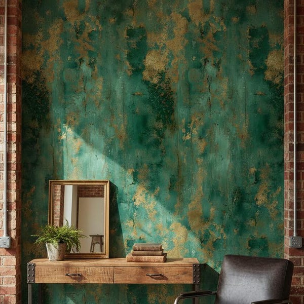 Textured Abstract Wallpaper Green Peel And Stick Gold Decorative Mural