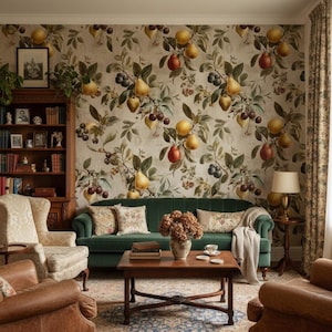 Papier peint floral décoratif vintage avec pellicules de fruits