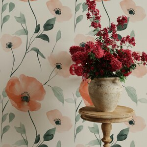 Watercolor Poppy Wallpaper Soft Floral Peel And Stick Decorative Mural