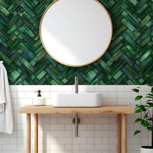 Emerald Tile Wallpaper Green Peel and Stick Geometric Decorative Mural ...