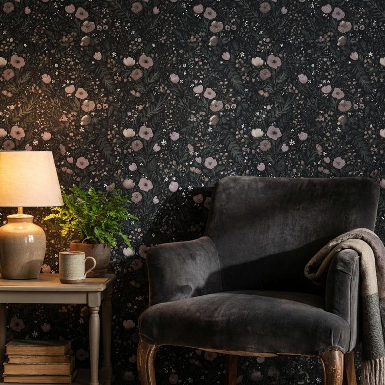 Vintage Floral Wallpaper Dark Peel and Stick Bohemian Decorative Mural ...