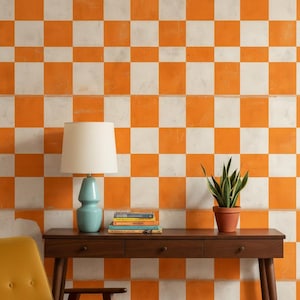 Karierte Tapete Orange Peel And Stick Rustikales Dekoratives Wandbild