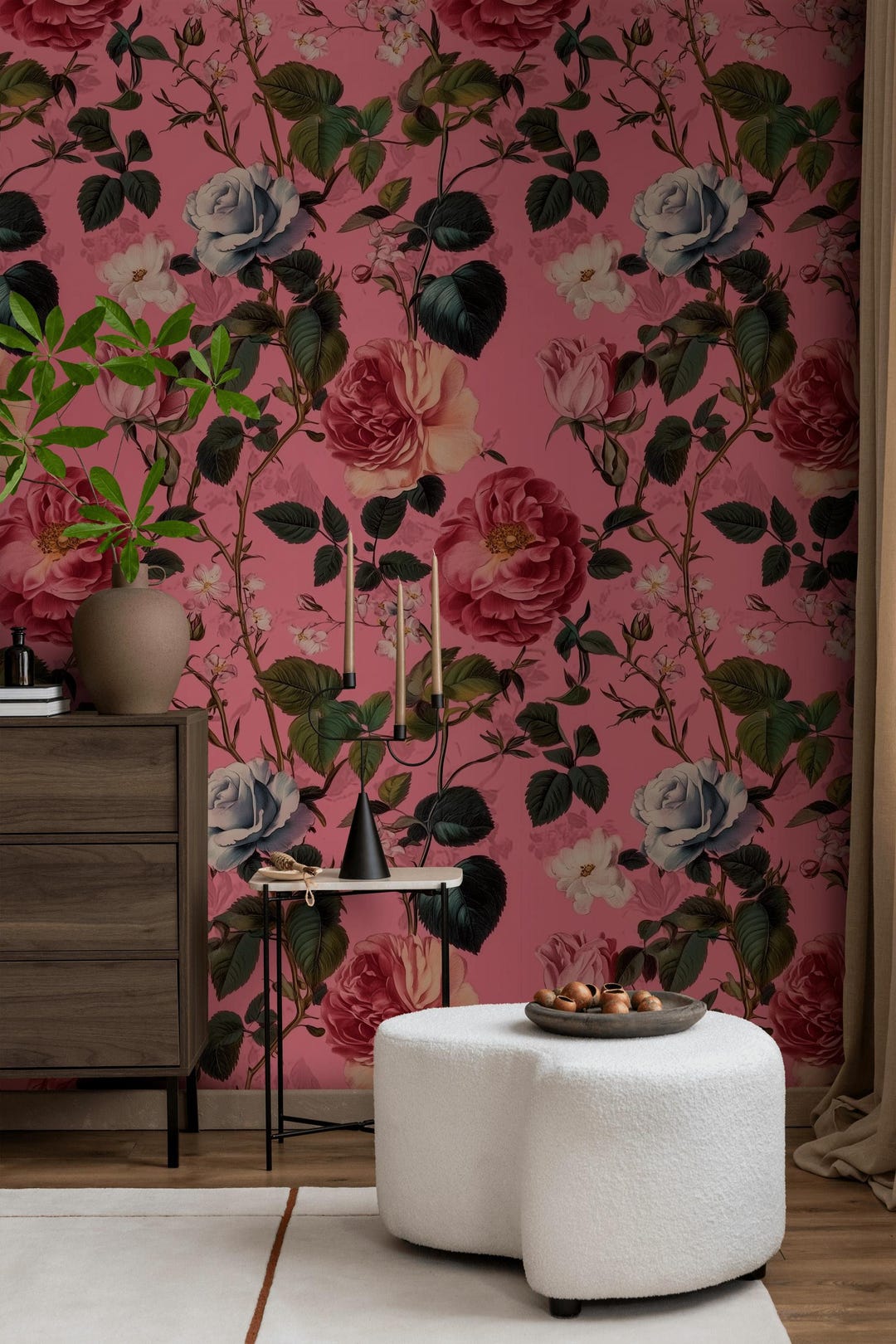 Vintage Floral Wallpaper Pink Background Romantic Rose Design ...