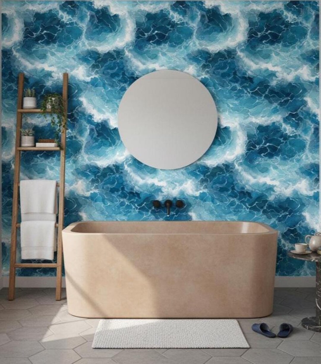 Ocean Wallpaper Waves Peel and Stick Abstract Decorative Mural - Etsy