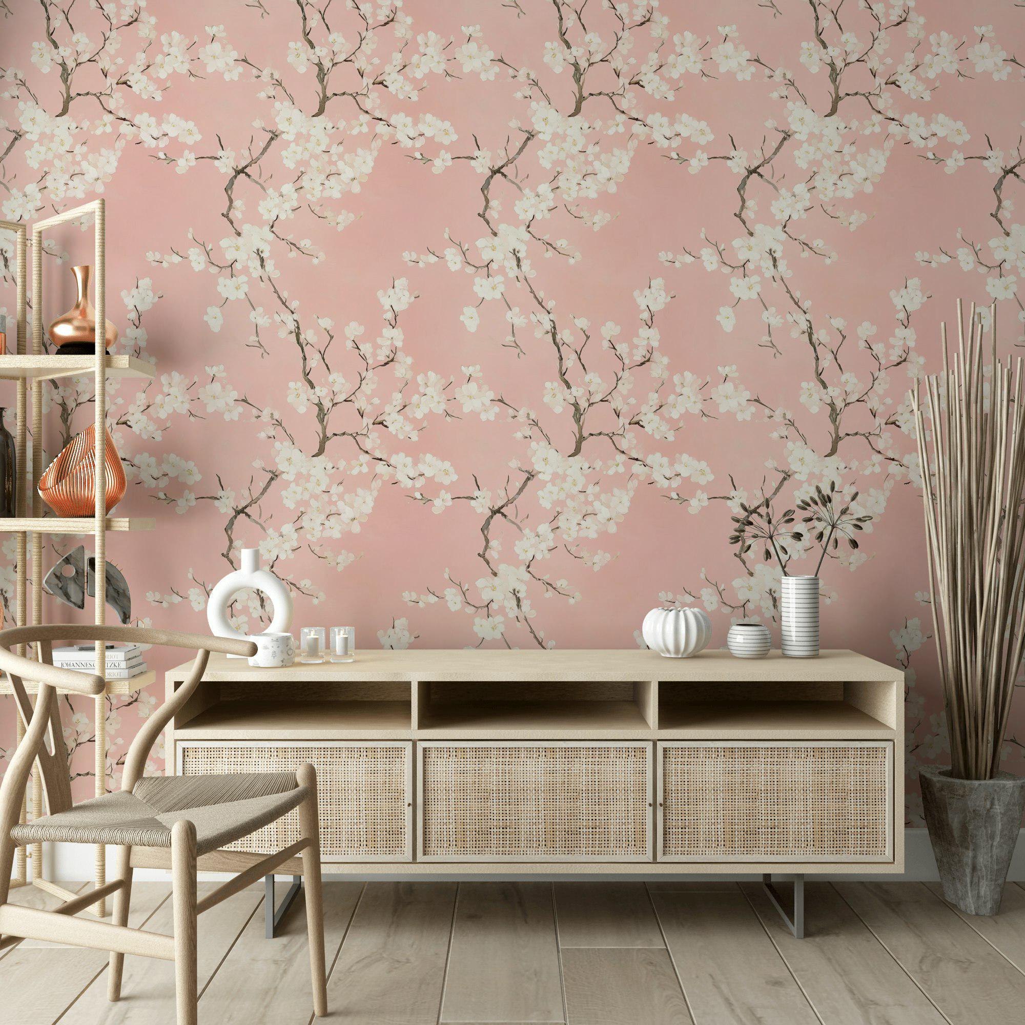 Cherry Blossom Pink Floral Wallpaper Mural - Etsy