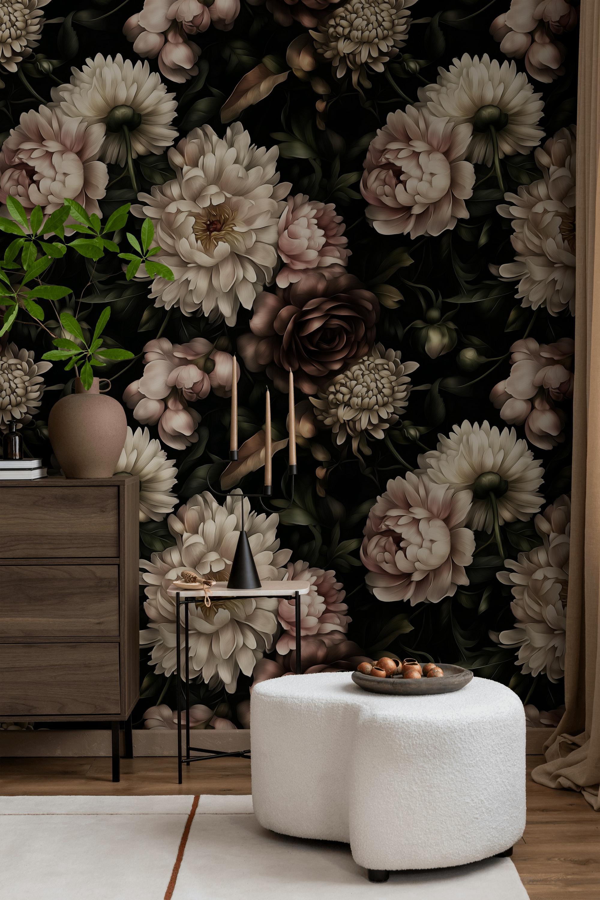 Dark Floral Wallpaper Mural | Peel and Stick Wallpaper | Removable Wall ...