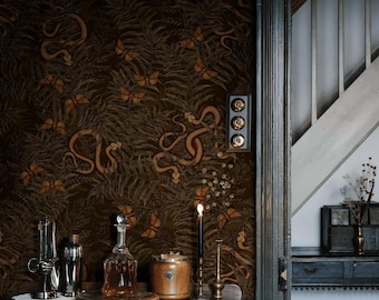 Brown Snake Wallpaper Dark Forest Wall Mural Vintage Botanical Peel and Stick Wall Decor
