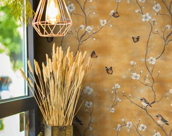 Vintage Golden Blossom Wallpaper Bird and Butterfly Wall Mural