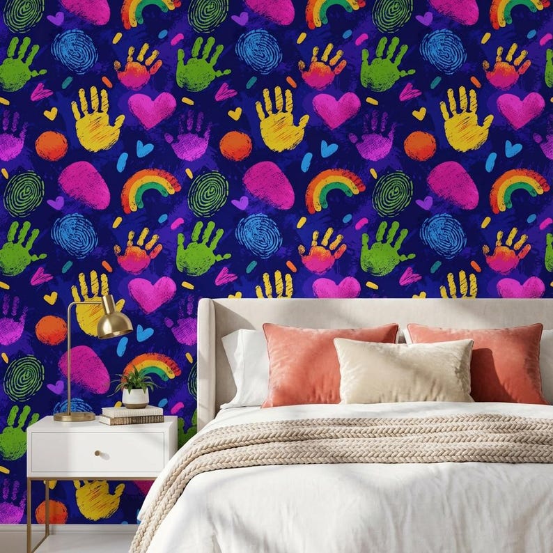 Vibrant Wallpaper Playful Peel and Stick Abstract Decorative Mural - Etsy