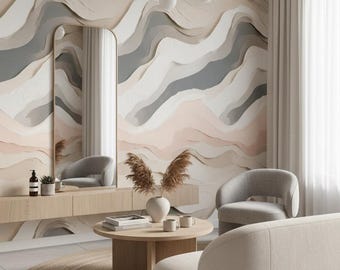 Abstrakcyjna tapeta falista, samoprzylepna, neutralna, dekoracyjna