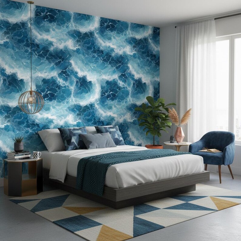 Ocean Wallpaper Waves Peel and Stick Abstract Decorative Mural - Etsy