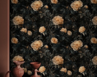Moody Rose Peel and Stick Wallpaper: Vintage Floral Removable Wall Mural