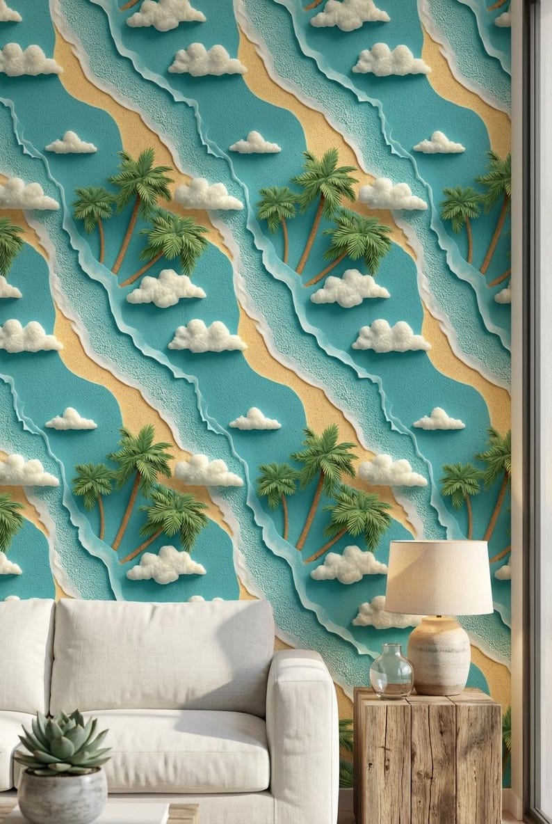 Tropical Beach Wallpaper Palm Trees Peel and Stick Ocean Wall Mural - Etsy