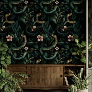 Snake Jungle Wallpaper Botanical Peel And Stick Green Decorative Mural
