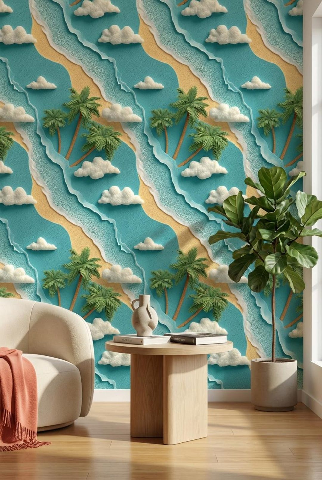 Tropical Beach Wallpaper Palm Trees Peel and Stick Ocean Wall Mural - Etsy