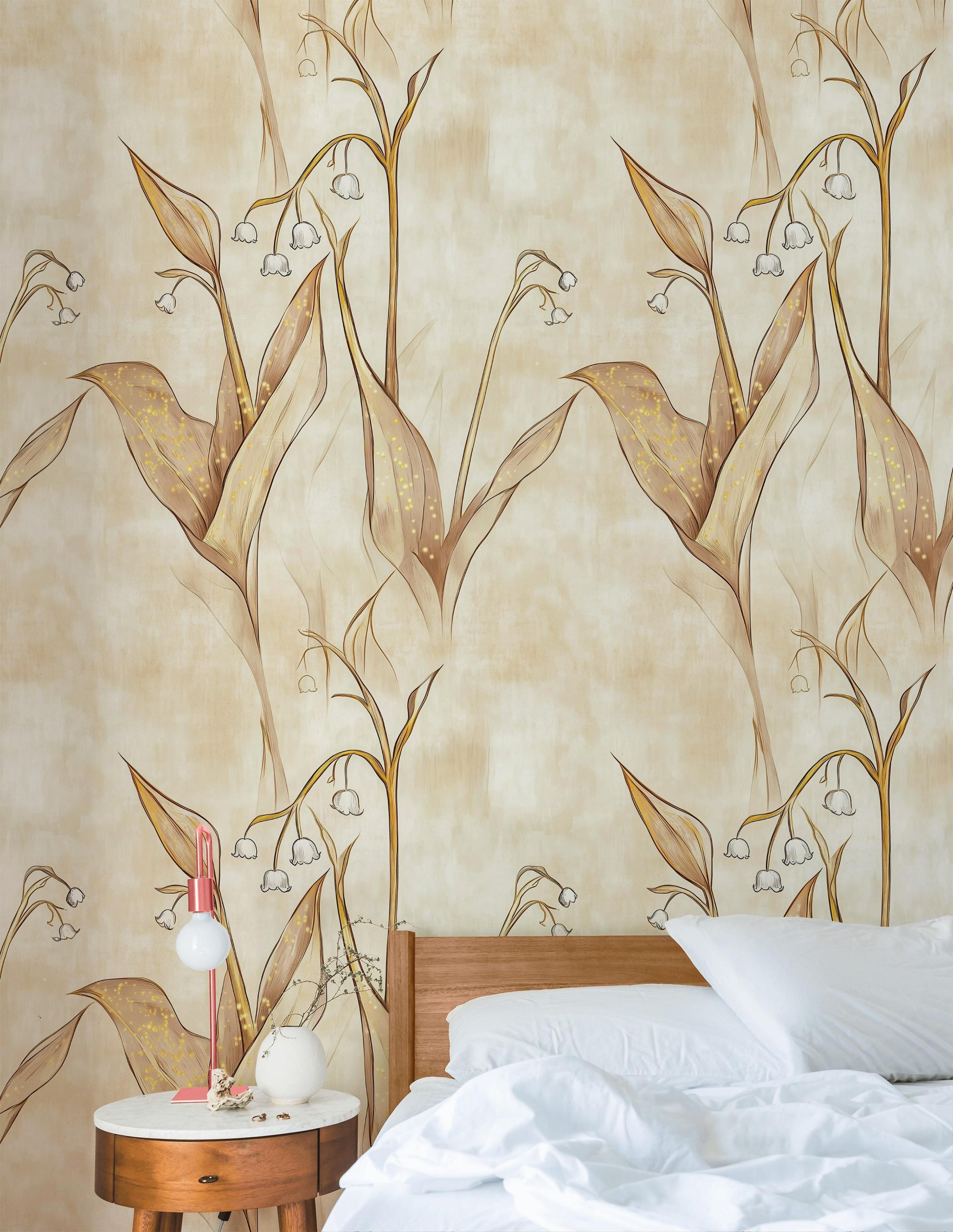 Golden Lily of the Valley Wallpaper | Ethereal Floral Wall Mural for a ...