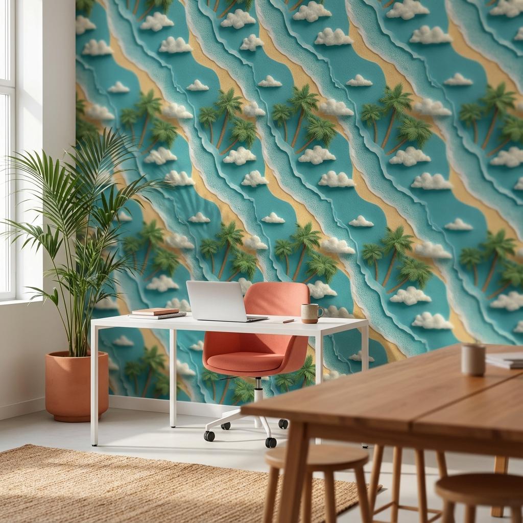 Tropical Beach Wallpaper Palm Trees Peel and Stick Ocean Wall Mural - Etsy