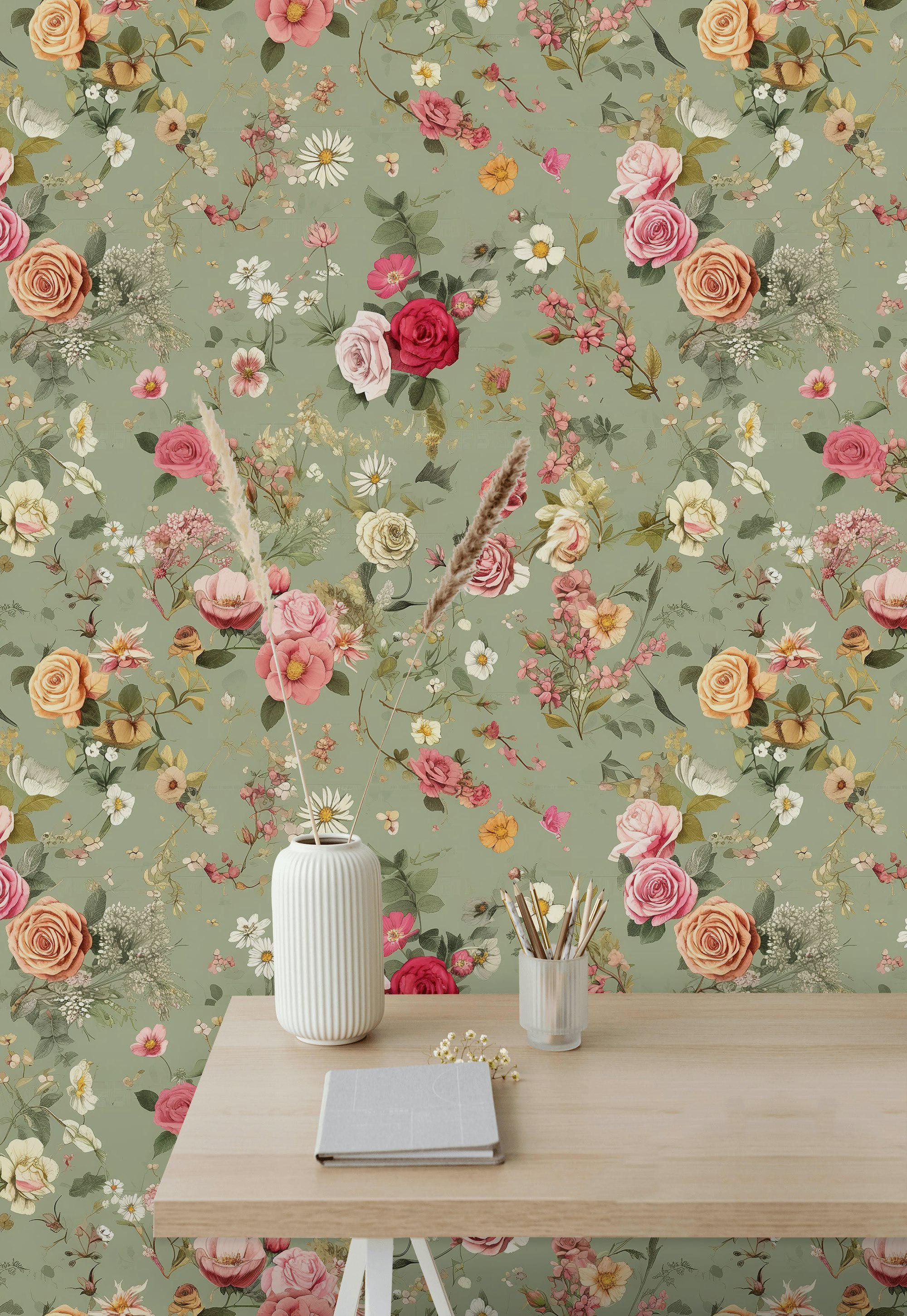 Vintage Floral Wallpaper Botanical Peel and Stick Decorative Mural - Etsy