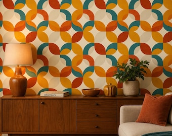 Mid Century Modern Wallpaper Retro Peel And Stick Geometric Decorative Mural