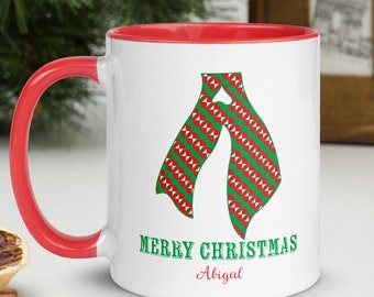 Personalized Hand-Drawn Name Initial Christmas Mug: Festive Monogram, X-Mas Alphabet cup