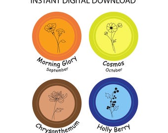 Birth Month Flower SVG PNG: Floral Tattoo Design (Digital Download, colorful flower