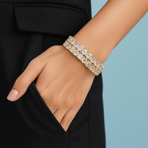Gold Plated Cubic Zirconia Stretch Bracelet: Sterling Silver Wedding Jewelry
