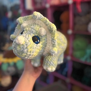 Crochet Triceratops Plushie, dinosaur plushie, handmade, ready to ship, amigurumi, stuffed animal