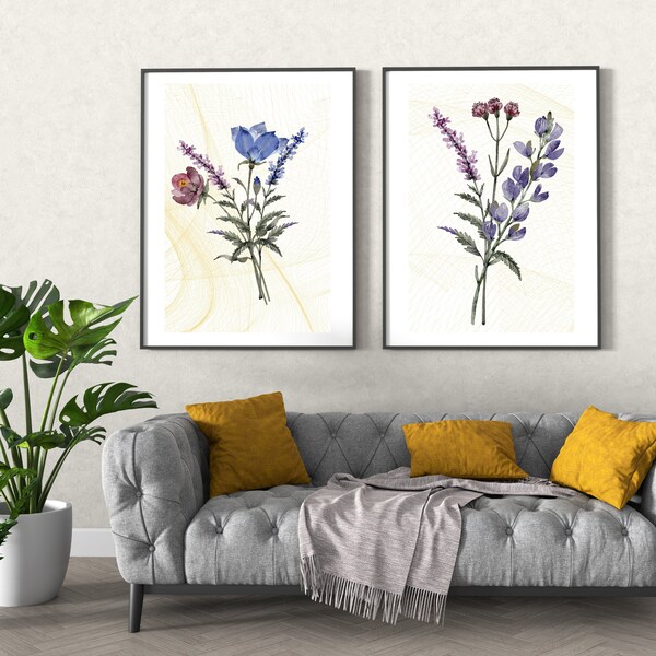 PRINTABLE Art- SET OF 2 Colorful Wildflower ,Watercolor Prints, Minimalist Flower Decor, Bright Floral Prints- Watercolors-Digital Download