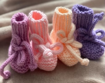 Hand Knit Baby Booties 0-3 months Soft Acrylic, Seamless & Hypoallergenic