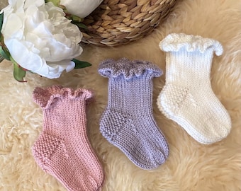 Hand Knitted Merino Wool 0-3 months  Baby Girls Socks Cute Warm Soft Newborn Socks Baby Shower Gift