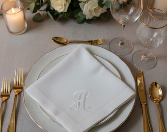 Servilletas de lino con monograma bordado, servilletas personalizadas, elegantes servilletas de mesa