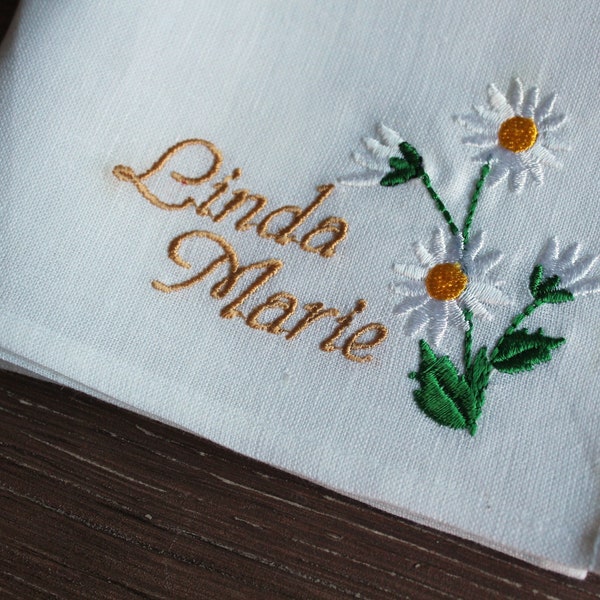 Embroidered Luxury Linen Handkerchief, Embroidered Linen Hankies For Bridal Shower, Personal Logo Embroidered Hanndkerchiefs, Custom Hanky