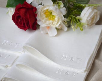 Embroidered Hemstitch Linen Handkerchiefs, Linen Handkerchiefs, Personal Embroidered Handkerchiefs, Custom Wedding Gift, Custom Hankerchief