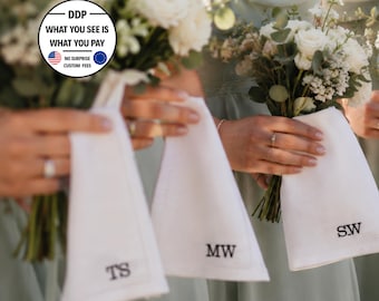 Leinentaschentuch für Brautjungfern, Leinentaschentücher mit Monogramm, bestickte Leinentaschentücher, Leinentaschentücher, personalisierte Einstecktücher
