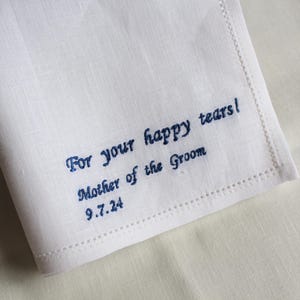 Embroidered Hemstitch Linen Handkerchiefs, Ladies Handkerchiefs, Personal Embroidered Handkerchiefs, Custom Wedding Gift, Custom Hankerchief