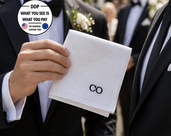 Leinentaschentuch mit Monogramm für Trauzeugen, personalisiertes Herrentaschentuch, Hochzeitstaschentuch mit individuellen Initialen, Leinentaschentuch mit Monogramm
