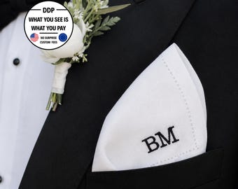 Personalized Men’s Handkerchief,  Custom Initials  Wedding Handkerchief, Monogram Linen Handkerchief, Wedding Gift for Groomsmen and Dad