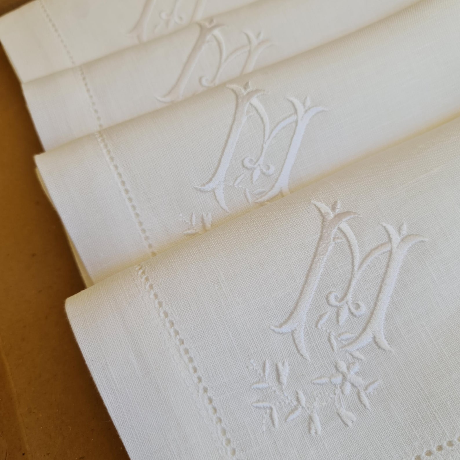 Monogrammed Linen Napkins, Monogrammed Linen Napkin, Personalized Dinner Napkins,Embroidered Linen Dinner Napkins, Embroidered Table Napkins - Natural, 18" hemstitched