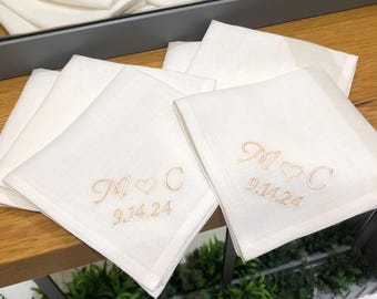 Lenços de linho com bainha bordada, lenços de linho, lenços bordados personalizados, presente de casamento personalizado, lenço personalizado