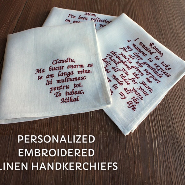 Anniversary Gift Linen Handkerchiefs, Embroidered Linen Handkerchiefs, Customized Linen Handkerchief, Personalized Hankies, Gift For Wife