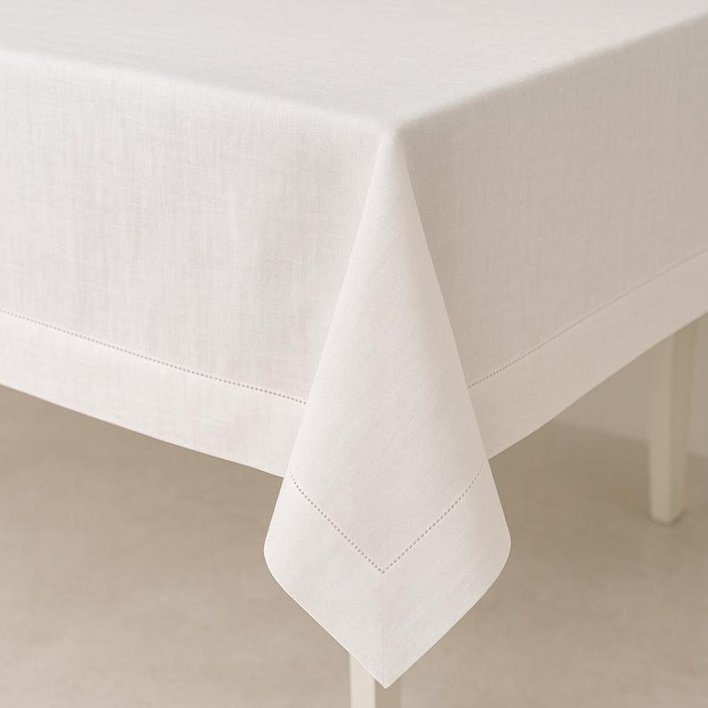Custom Size Embroidered Linen Table Cloth, Hemstitched Linen Table ...