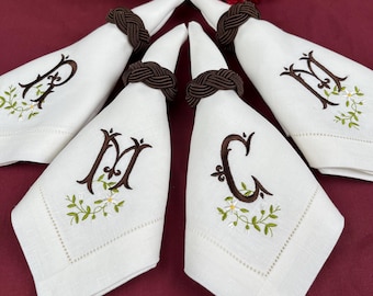 Monogram Embroidery Linen Napkins, Monogrammed Linen Napkin, Personalized Dinner Napkins,Embroidered Linen Dinner Napkin, Embroidered Napkin