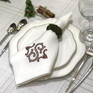 Monogrammed Christmas Linen Napkins, Embroidered Linen Napkin, Christmas Table Napkins, Hemstitched Christmas Napkin, Embroidered Napkins