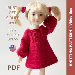 Modello di maglia Ruby Red Siblies, Paola Reina, Little Darling 12" - 13" bambole Eva Merino Dress con maniche a sbuffo / Abbigliamento / Inglese, PDF