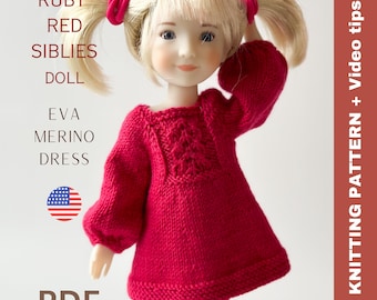 Doll Dress Knitting Pattern: Eva Merino, Siblies & Paola Reina (PDF) in English